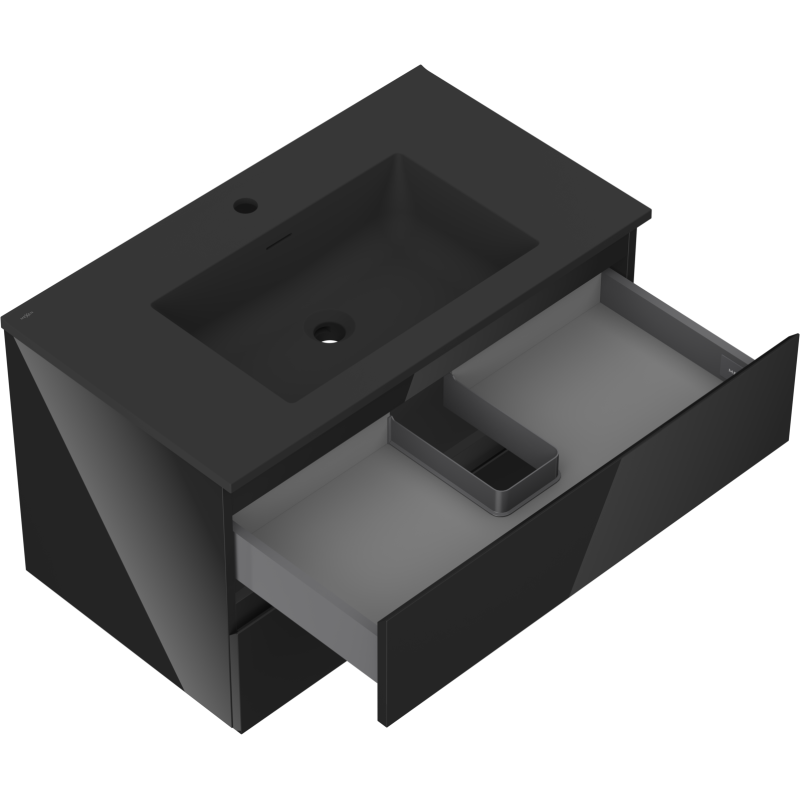 Mexen Orio vonios spintelė 80 cm su Otis praustuvu, 2 stalčiai, juoda blizgi/juoda matinė - 91A10-08047-2-BFF70-W18M71