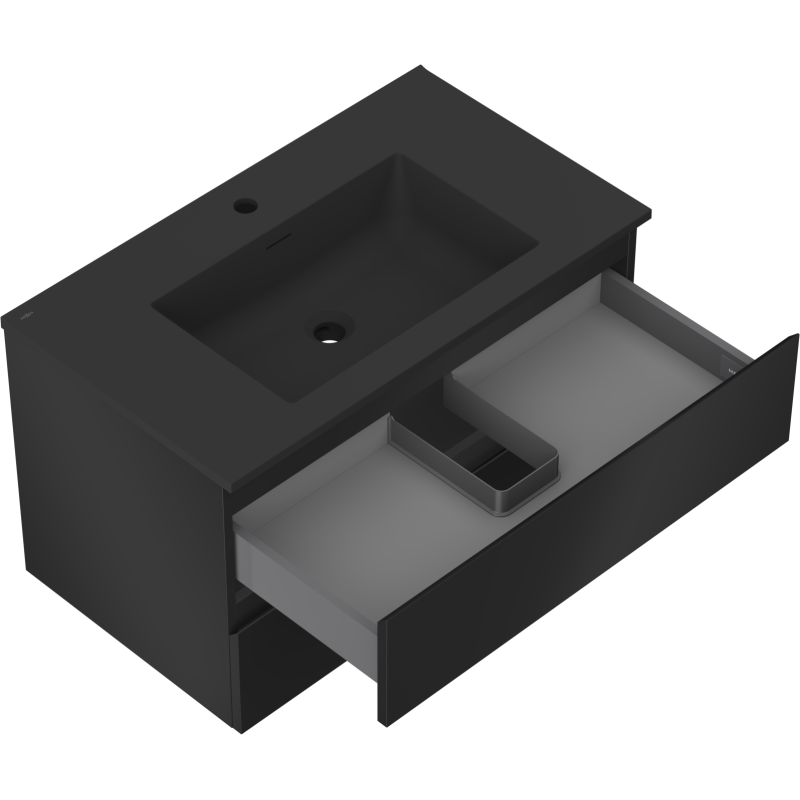 Mexen Orio vonios spintelė 80 cm su praustuvu Otis, 2 stalčiai, juoda matinė - 91A10-08047-2-BFF71-W18M71