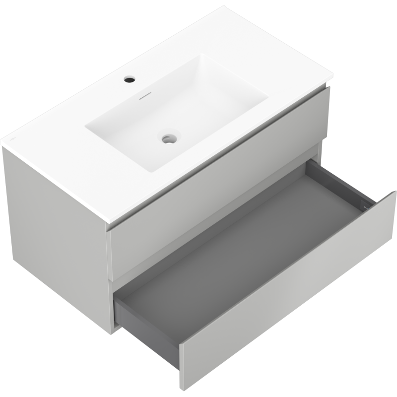 Mexen Orio vonios spintelė 90 cm su Otis praustuvu, 2 stalčiai, pilka matinė/balta matinė - 91A10-09047-2-BFF62-W18M01