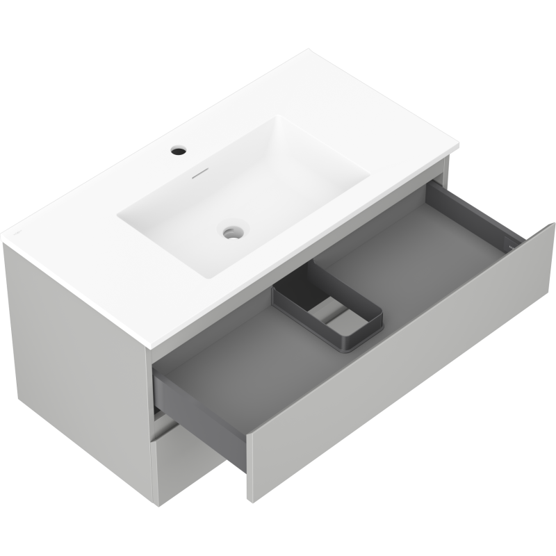 Mexen Orio vonios spintelė 90 cm su Otis praustuvu, 2 stalčiai, pilka matinė/balta matinė - 91A10-09047-2-BFF62-W18M01