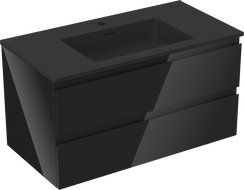 Mexen Orio vonios spintelė 90 cm su praustuvu Otis, 2 stalčiai, juoda blizgi/juoda matinė - 91A10-09047-2-BFF70-W18M71