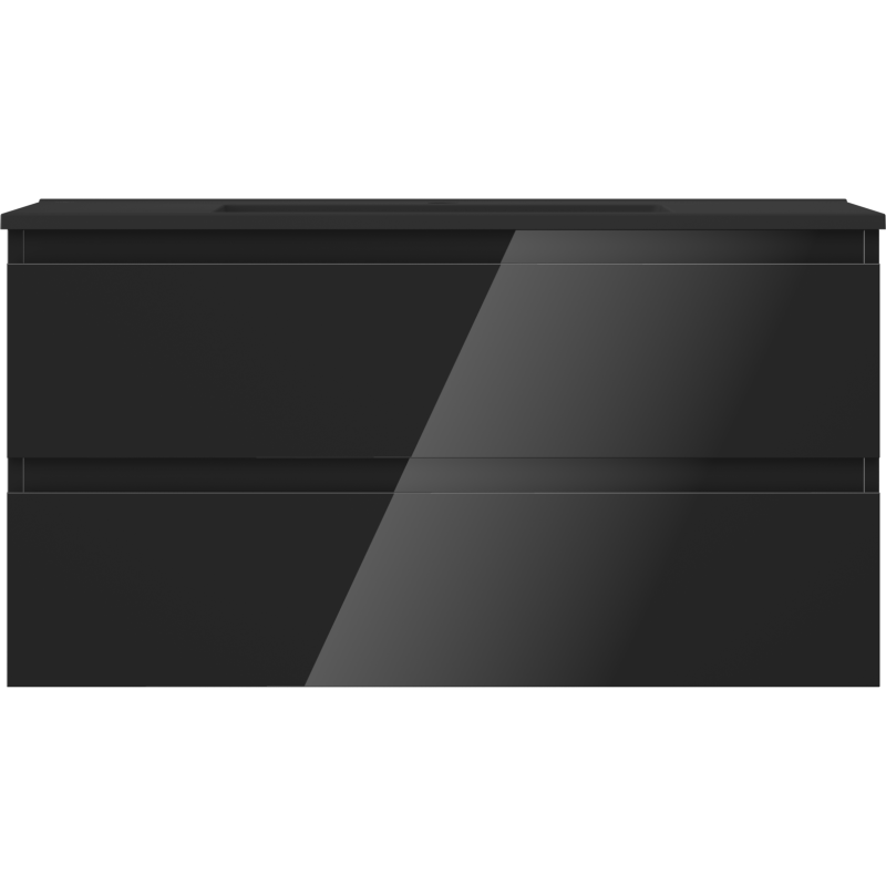 Mexen Orio vonios spintelė 90 cm su praustuvu Otis, 2 stalčiai, juoda blizgi/juoda matinė - 91A10-09047-2-BFF70-W18M71
