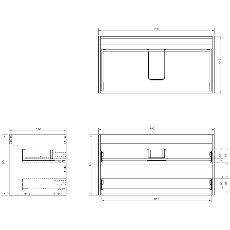 Mexen Orio vonios spintelė 90 cm su praustuvu Otis, 2 stalčiai, juoda blizgi/juoda matinė - 91A10-09047-2-BFF70-W18M71