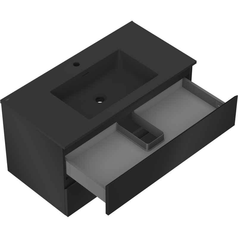 Mexen Orio vonios spintelė 90 cm su Otis praustuvu, 2 stalčiai, juoda matinė - 91A10-09047-2-BFF71-W18M71
