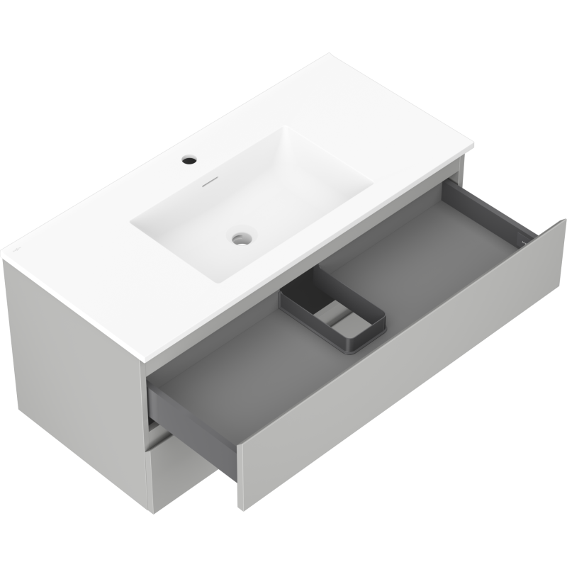 Mexen Orio vonios spintelė 100 cm su praustuvu Otis, 2 stalčiai, pilka matinė/balta matinė - 91A10-10047-2-BFF62-W18M01