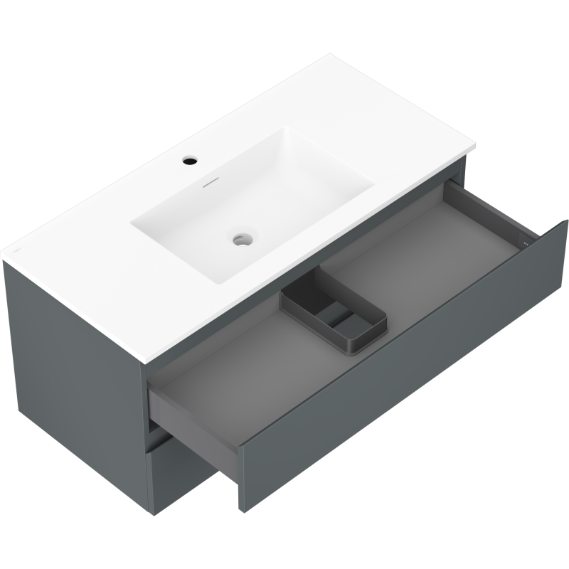 Mexen Orio vonios spintele 100 cm su Otis kriaukle, 2 stalčiai, grafitas matinis/baltas matinis - 91A10-10047-2-BFF66-W18M01