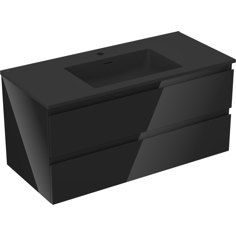 Mexen Orio vonios spintelė 100 cm su praustuvu Otis, 2 stalčiai, juoda blizgi/juoda matinė - 91A10-10047-2-BFF70-W18M71