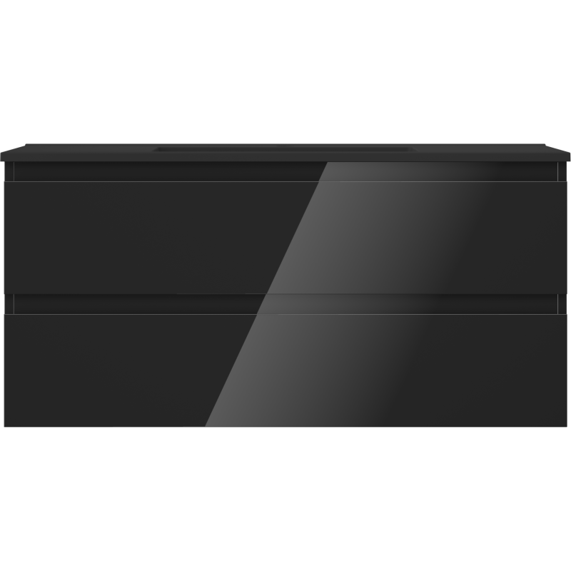 Mexen Orio vonios spintelė 100 cm su praustuvu Otis, 2 stalčiai, juoda blizgi/juoda matinė - 91A10-10047-2-BFF70-W18M71