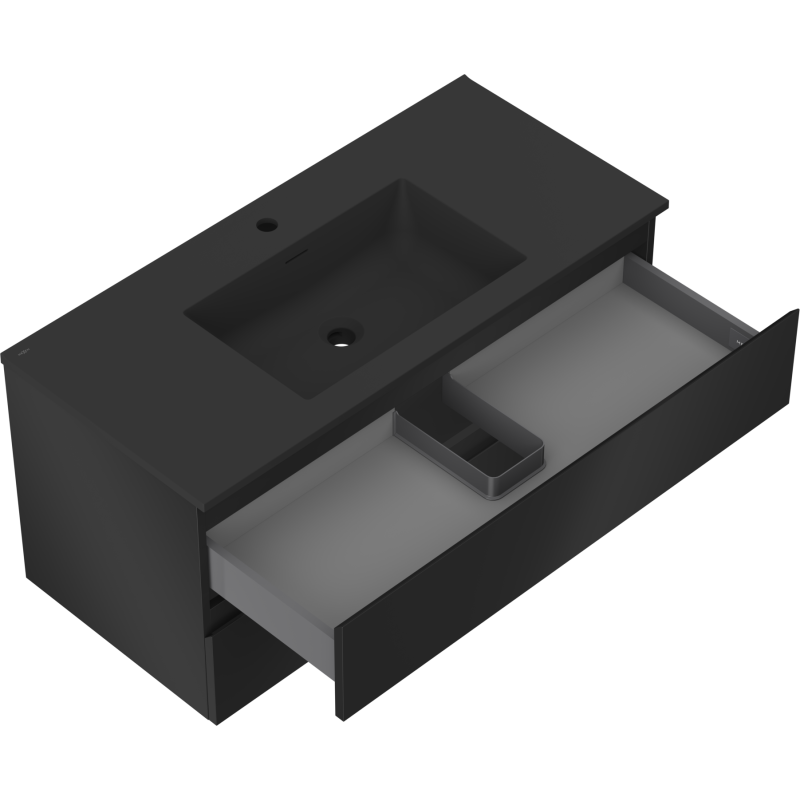 Mexen Orio vonios spintelė 100 cm su Otis kriaukle, 2 stalčiai, juoda matinė - 91A10-10047-2-BFF71-W18M71