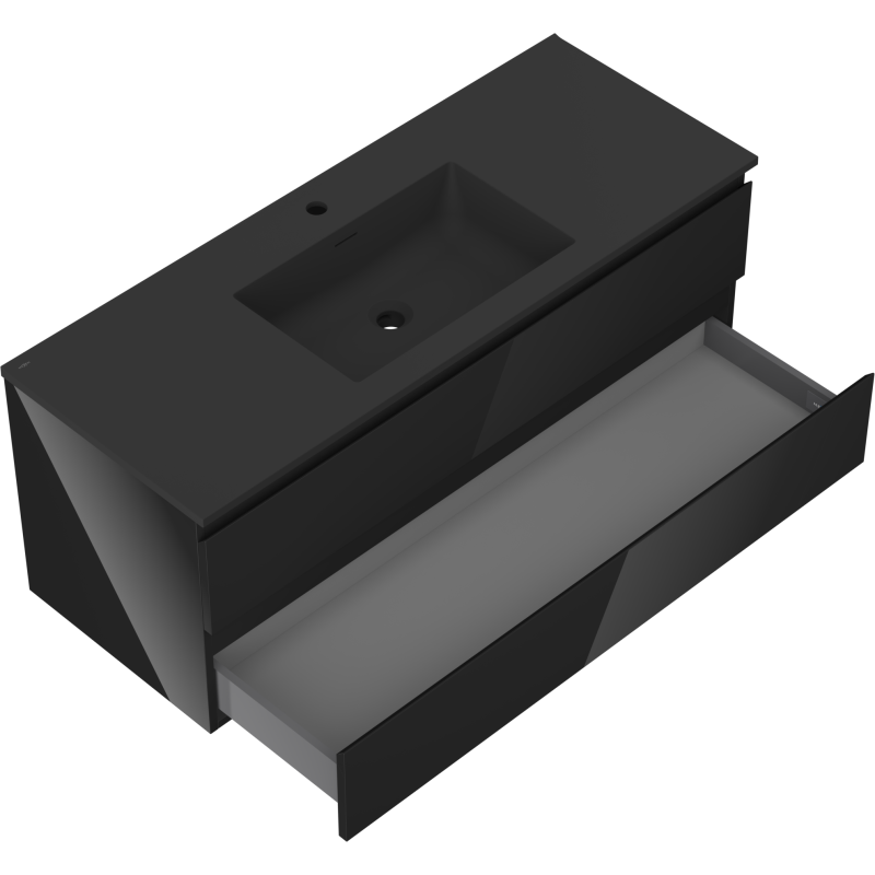 Mexen Orio vonios spintelė 120 cm su Otis praustuvu, 2 stalčiai, juodas blizgus/juodas matinis - 91A10-12047-2-BFF70-W18M71