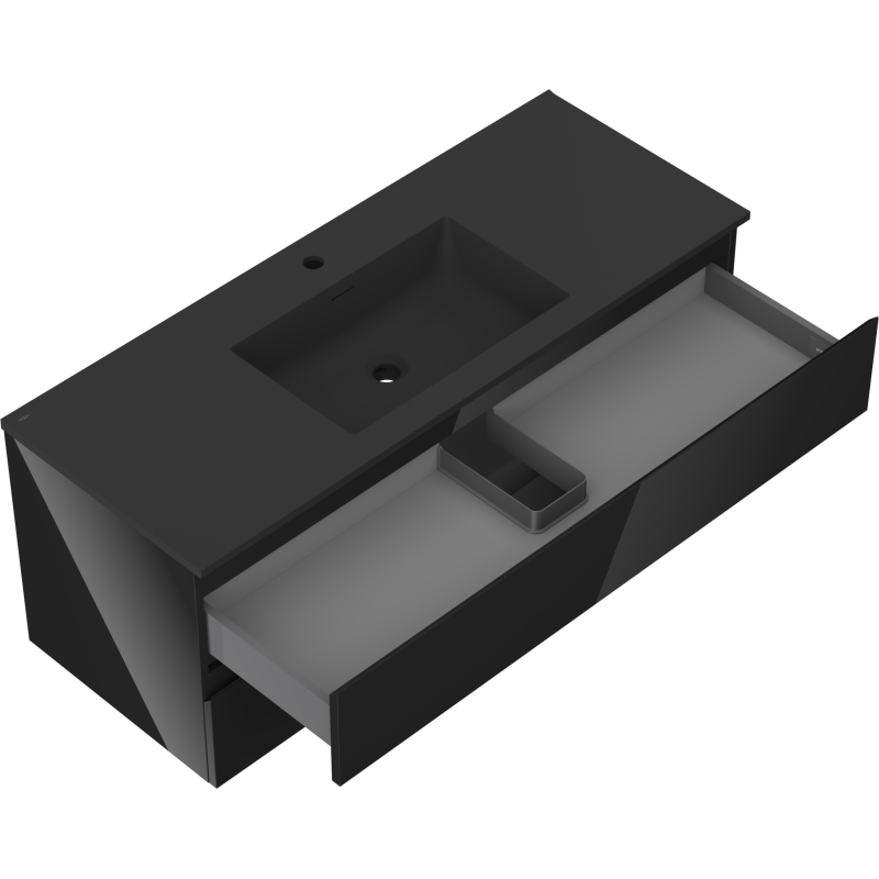 Mexen Orio vonios spintelė 120 cm su Otis praustuvu, 2 stalčiai, juodas blizgus/juodas matinis - 91A10-12047-2-BFF70-W18M71