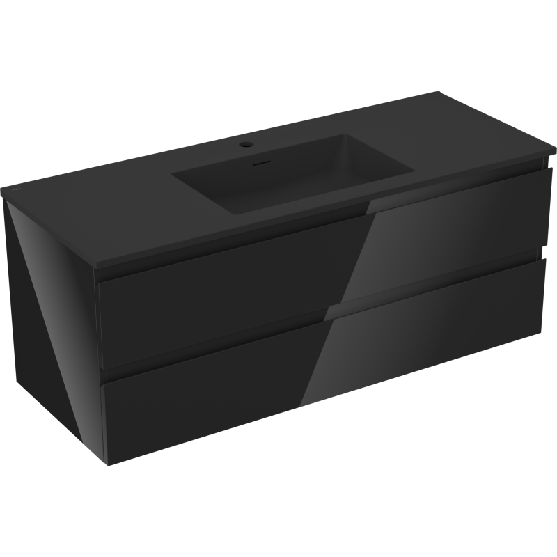 Mexen Orio vonios spintelė 120 cm su Otis praustuvu, 2 stalčiai, juodas blizgus/juodas matinis - 91A10-12047-2-BFF70-W18M71