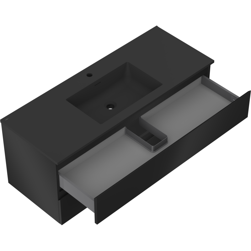 Mexen Orio vonios spintelė 120 cm su Otis kriaukle, 2 stalčiai, juoda matinė - 91A10-12047-2-BFF71-W18M71