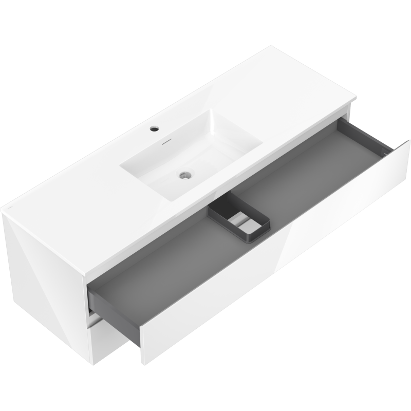 Mexen Orio vonios spintelė 140 cm su praustuvu Otis, 2 stalčiai, blizgi balta - 91A10-14047-2-BFF00-W18M00