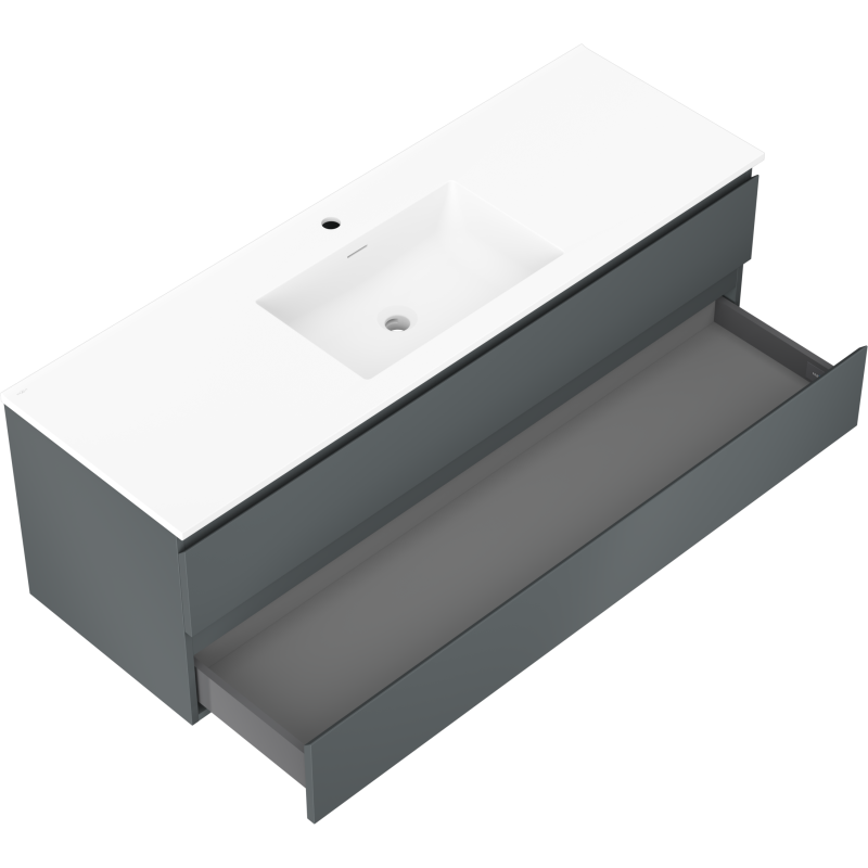 Mexen Orio vonios spintelė 140 cm su kriaukle Otis, 2 stalčiai, matinė grafito/balta matinė - 91A10-14047-2-BFF66-W18M01