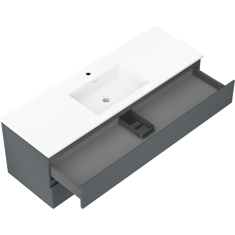 Mexen Orio vonios spintelė 140 cm su kriaukle Otis, 2 stalčiai, matinė grafito/balta matinė - 91A10-14047-2-BFF66-W18M01