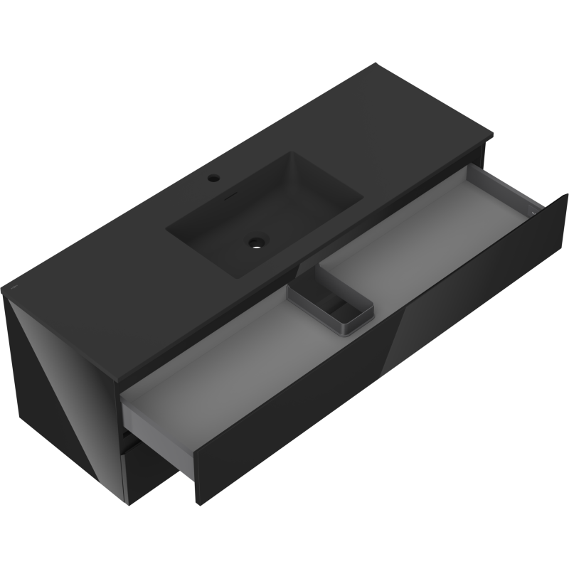 Mexen Orio vonios spintelė 140 cm su praustuvu Otis, 2 stalčiai, juodas blizgus/juodas matinis - 91A10-14047-2-BFF70-W18M71