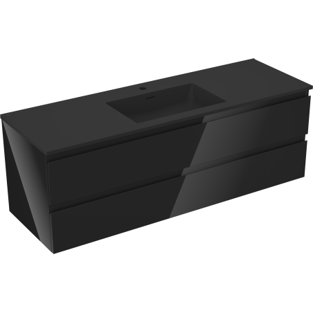 Mexen Orio vonios spintelė 140 cm su praustuvu Otis, 2 stalčiai, juodas blizgus/juodas matinis - 91A10-14047-2-BFF70-W18M71