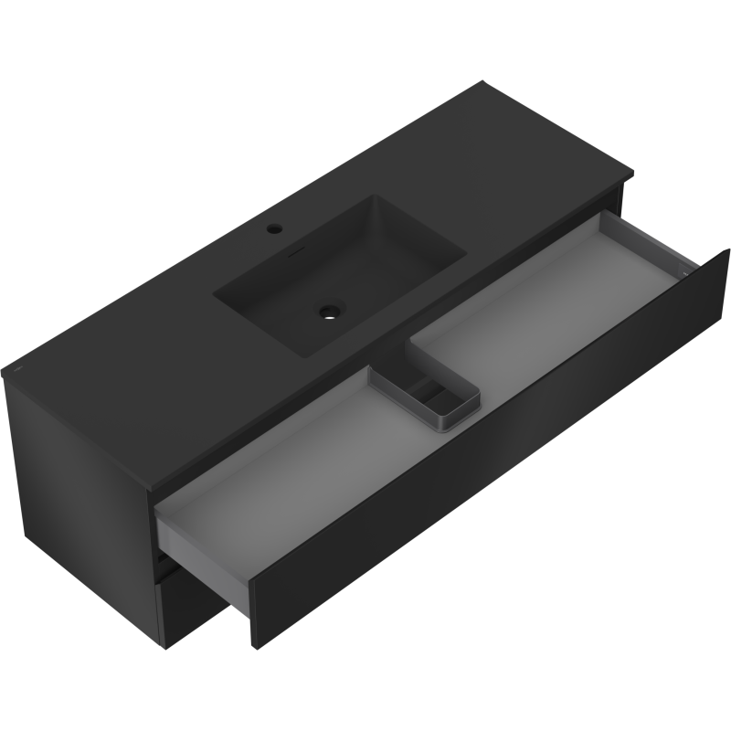 Mexen Orio vonios kambario spintelė 140 cm su kriaukle Otis, 2 stalčiai, juoda matinė - 91A10-14047-2-BFF71-W18M71