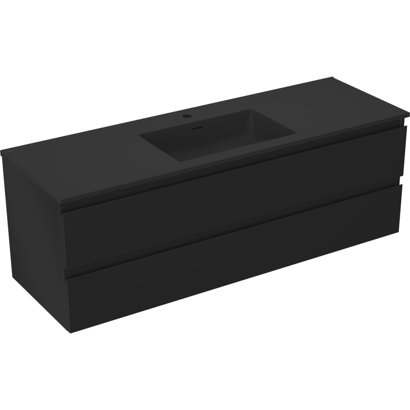 Mexen Orio vonios kambario spintelė 140 cm su kriaukle Otis, 2 stalčiai, juoda matinė - 91A10-14047-2-BFF71-W18M71