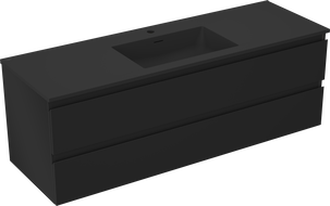 Mexen Orio vonios kambario spintelė 140 cm su kriaukle Otis, 2 stalčiai, juoda matinė - 91A10-14047-2-BFF71-W18M71