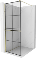 Mexen Kioto+ dušo sienelė su lentyna ir bėgeliu 70 x 200 cm, Skaidrus/Juodas raštas 8 mm, Auksinė - 800-070-121-50-77