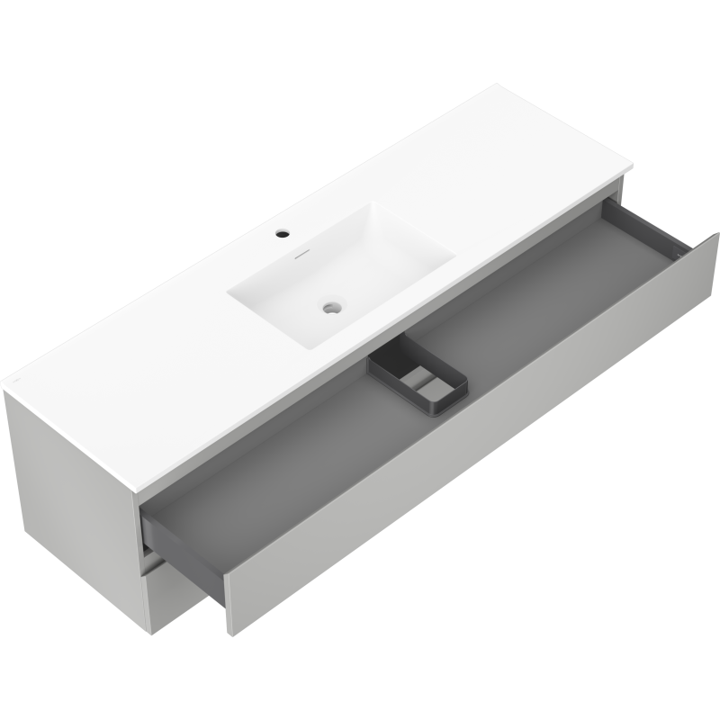 Mexen Orio vonios spintelė 160 cm su praustuvu Otis, 2 stalčiai, pilkas matinis/baltas matinis - 91A10-16047-2-BFF62-W18M01