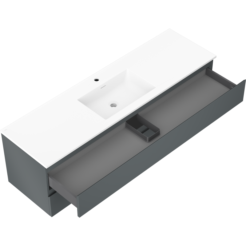 Mexen Orio vonios spintelė Otis, 160 cm su praustuvu, 2 stalčiai, matinė grafito/balta - 91A10-16047-2-BFF66-W18M01