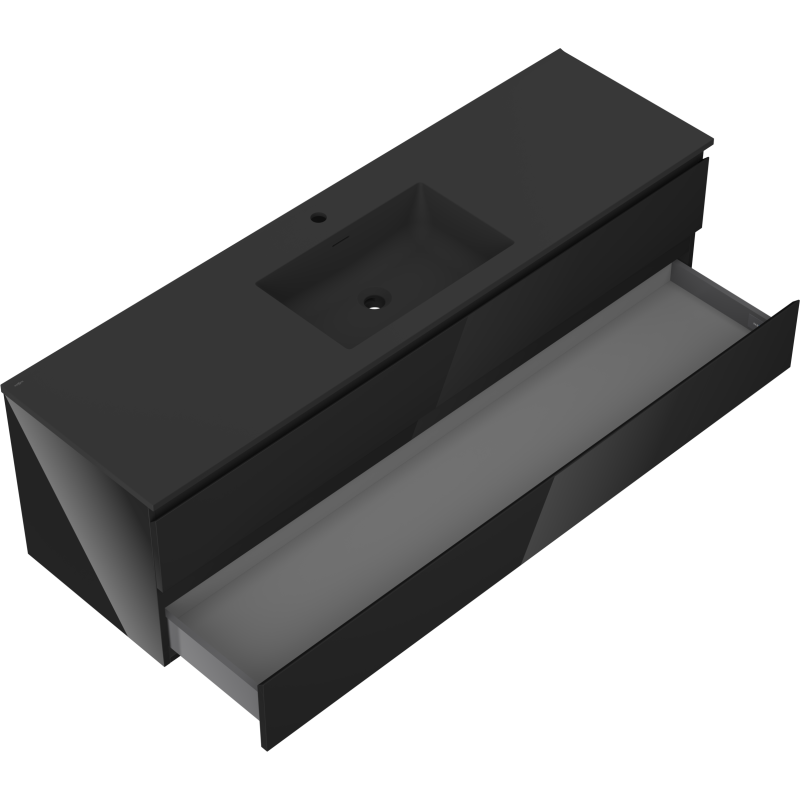 Mexen Orio vonios spintelė 160 cm su kriaukle Otis, 2 stalčiai, juoda blizgi/juoda matinė - 91A10-16047-2-BFF70-W18M71