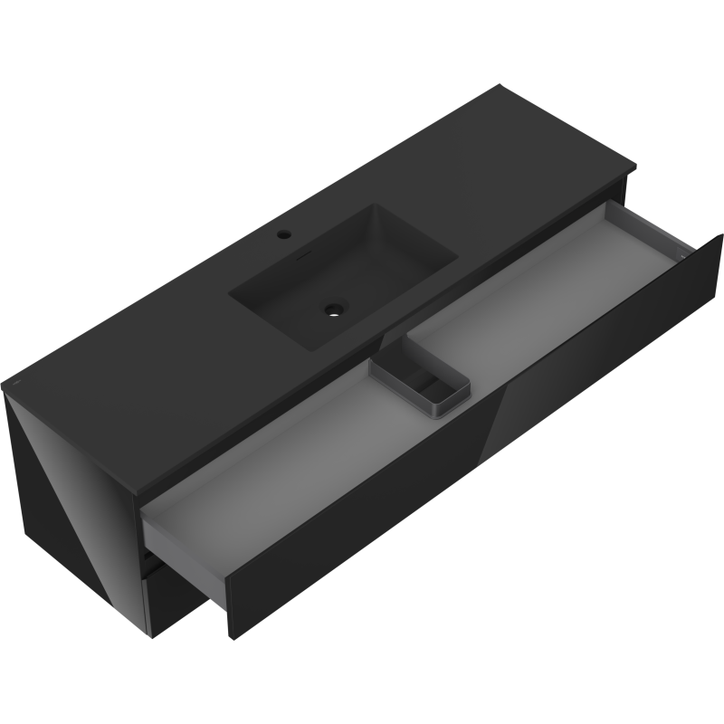 Mexen Orio vonios spintelė 160 cm su kriaukle Otis, 2 stalčiai, juoda blizgi/juoda matinė - 91A10-16047-2-BFF70-W18M71