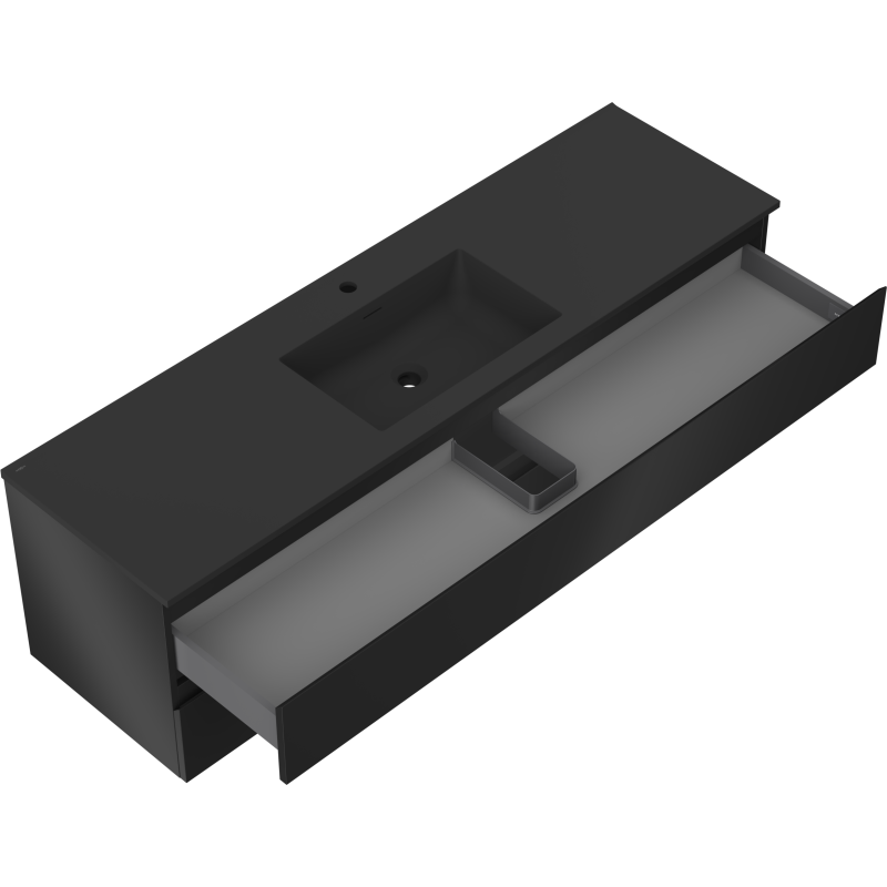 Mexen Orio vonios spintelė 160 cm su Otis kriaukle, 2 stalčiais, juoda matinė - 91A10-16047-2-BFF71-W18M71