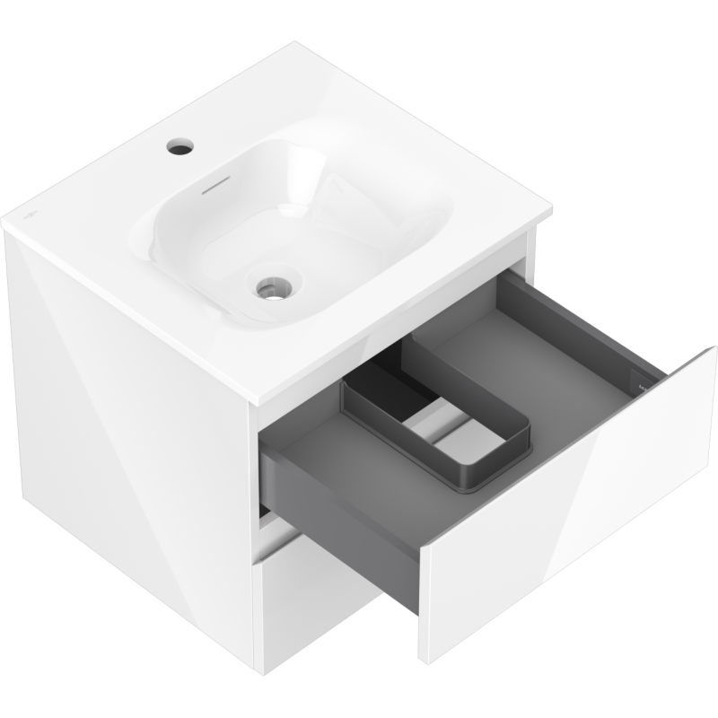 Mexen Orio vonios spintelė 50 cm su kriaukle Vela, 2 stalčiai, balta blizgi - 91A10-05047-2-BFF00-W23M00