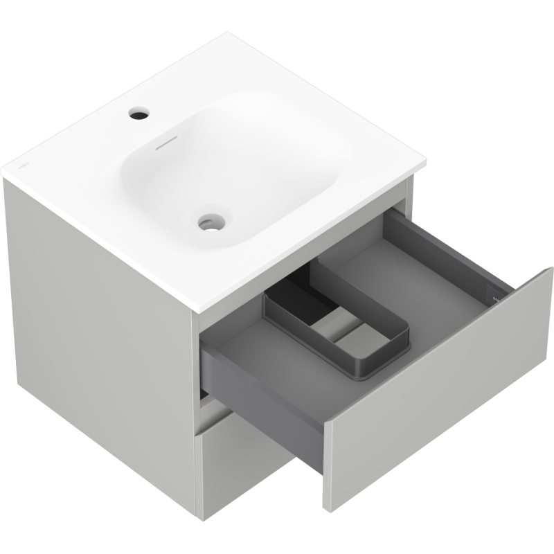 Mexen Orio vonios spintelė 50 cm su praustuvu Vela, 2 stalčiai, pilkai matinė/baltai matinė - 91A10-05047-2-BFF62-W23M01