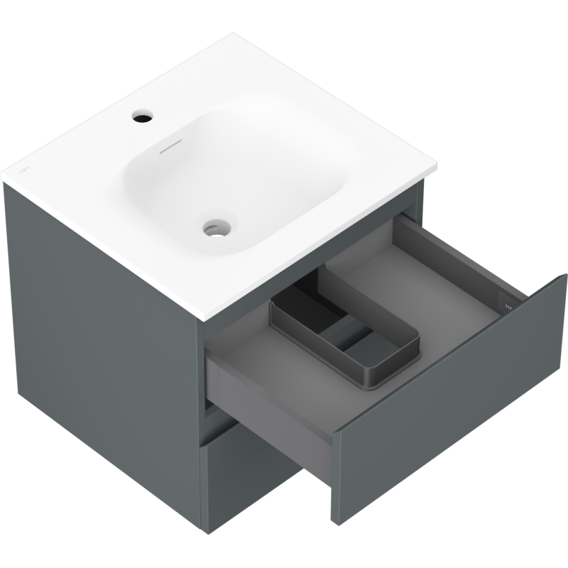 Mexen Orio vonios spintelė 50 cm su praustuvu Vela, 2 stalčiai, grafitas matinė/balta matinė - 91A10-05047-2-BFF66-W23M01