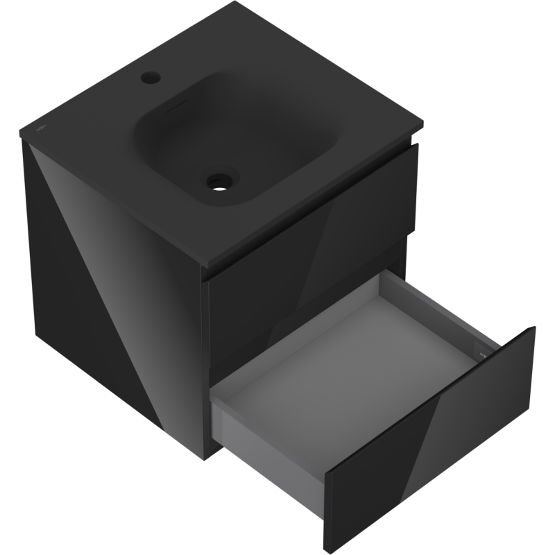 Mexen Orio vonios kambario spintelė 50 cm su kriaukle Vela, 2 stalčiai, juoda blizgi/juoda matinė - 91A10-05047-2-BFF70-W23M71