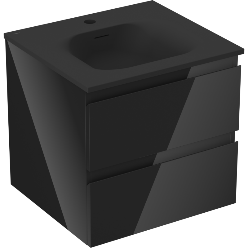 Mexen Orio vonios kambario spintelė 50 cm su kriaukle Vela, 2 stalčiai, juoda blizgi/juoda matinė - 91A10-05047-2-BFF70-W23M71