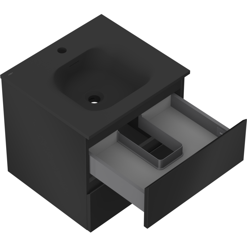 Mexen Orio vonios kambario spintelė 50 cm su praustuvu Vela, 2 stalčiai, juoda matinė - 91A10-05047-2-BFF71-W23M71