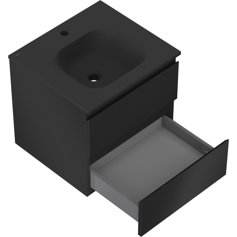 Mexen Orio vonios kambario spintelė 50 cm su praustuvu Vela, 2 stalčiai, juoda matinė - 91A10-05047-2-BFF71-W23M71
