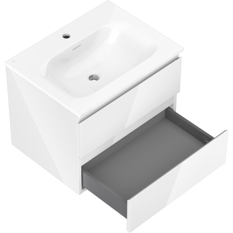 Mexen Orio vonios spintelė 60 cm su kriaukle Vela, 2 stalčiai, blizgi balta - 91A10-06047-2-BFF00-W23M00