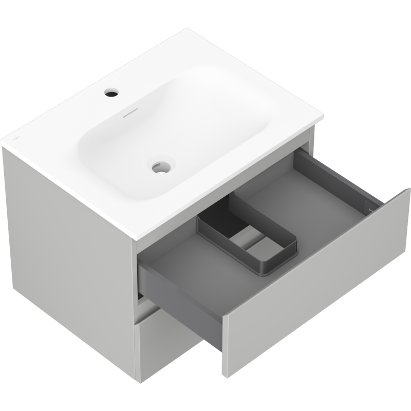 Mexen Orio vonios spintelė 60 cm su praustuvu Vela, 2 stalčiai, pilka matinė/balta matinė - 91A10-06047-2-BFF62-W23M01