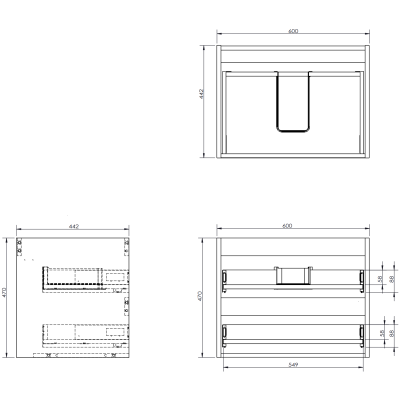 Mexen Orio vonios spintelė 60 cm su praustuvu Vela, 2 stalčiai, pilka matinė/balta matinė - 91A10-06047-2-BFF62-W23M01