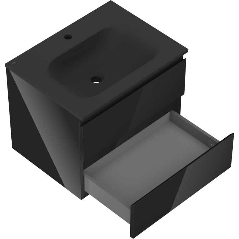 Mexen Orio vonios spintelė 60 cm su Vela kriaukle, 2 stalčiai, juoda blizgi/juoda matinė - 91A10-06047-2-BFF70-W23M71