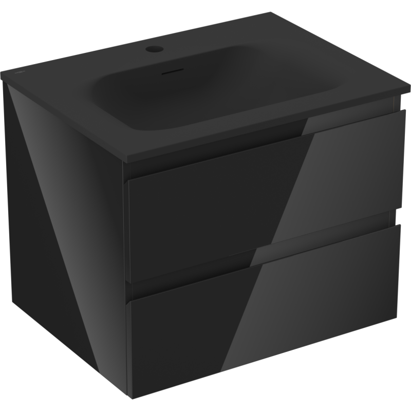 Mexen Orio vonios spintelė 60 cm su Vela kriaukle, 2 stalčiai, juoda blizgi/juoda matinė - 91A10-06047-2-BFF70-W23M71