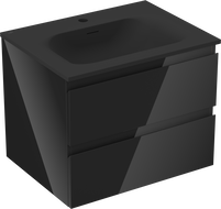 Mexen Orio vonios spintelė 60 cm su Vela kriaukle, 2 stalčiai, juoda blizgi/juoda matinė - 91A10-06047-2-BFF70-W23M71