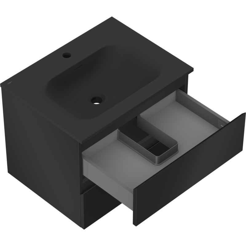 Mexen Orio vonios spintelė 60 cm su kriaukle Vela, 2 stalčiai, juoda matinė - 91A10-06047-2-BFF71-W23M71