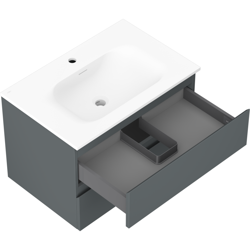 Mexen Orio vonios spintelė 70 cm su Vela praustuvu, 2 stalčiai, matinė grafito/balta - 91A10-07047-2-BFF66-W23M01