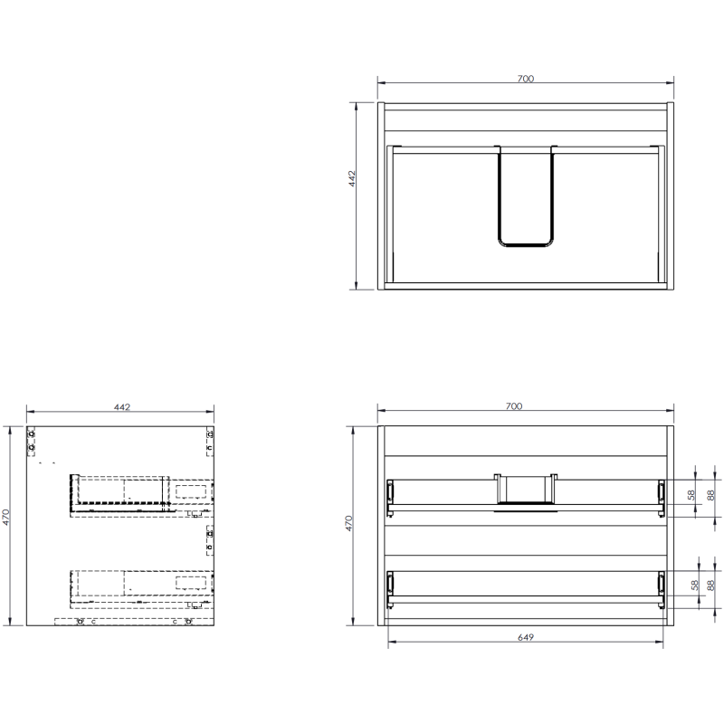 Mexen Orio vonios spintelė 70 cm su Vela praustuvu, 2 stalčiai, matinė grafito/balta - 91A10-07047-2-BFF66-W23M01