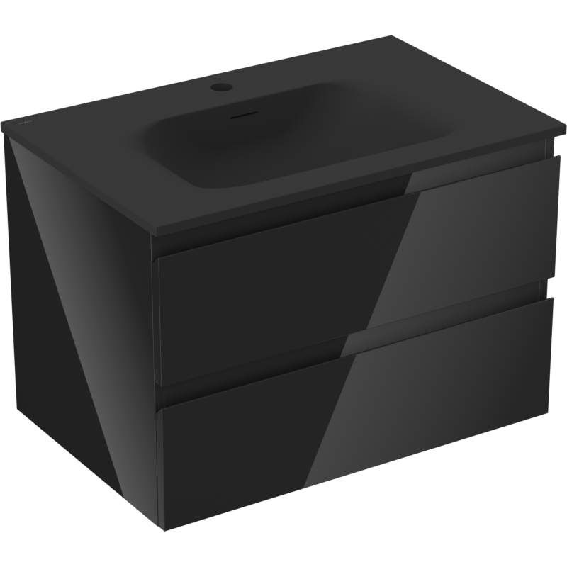 Mexen Orio vonios kambario spintelė 70 cm su praustuvu Vela, 2 stalčiai, juoda blizgi/juoda matinė - 91A10-07047-2-BFF70-W23M71