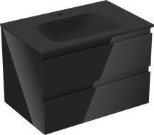 Mexen Orio vonios kambario spintelė 70 cm su praustuvu Vela, 2 stalčiai, juoda blizgi/juoda matinė - 91A10-07047-2-BFF70-W23M71