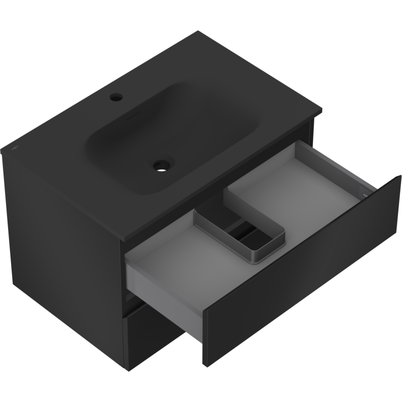 Mexen Orio vonios kambario spintelė 70 cm su praustuvu Vela, 2 stalčiai, juoda matinė - 91A10-07047-2-BFF71-W23M71